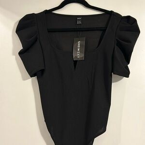 SHEIN Sexy Black Bodysuit Puff Sleeve Sz S